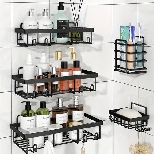 shower caddy bathroom shower organizers black shower shelves for inside shower with soap caddy toothbrush holder stainless steel wall rack baskets mounted 5pcs