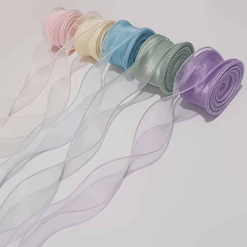 5 Rolls Of 25-yard Transparent Organza Ribbon, Tail-style, For Christmas Trees, Gift Wrapping, Wedding Decoration, Hair Accessories, , Cake Decoration, And Bow-making Crafts