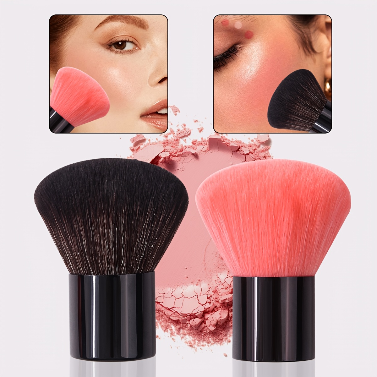 Image of 2pcs Fashionable Portable Face Makeup Brush Loose Powder Blush Blusher Multi-functional Tool