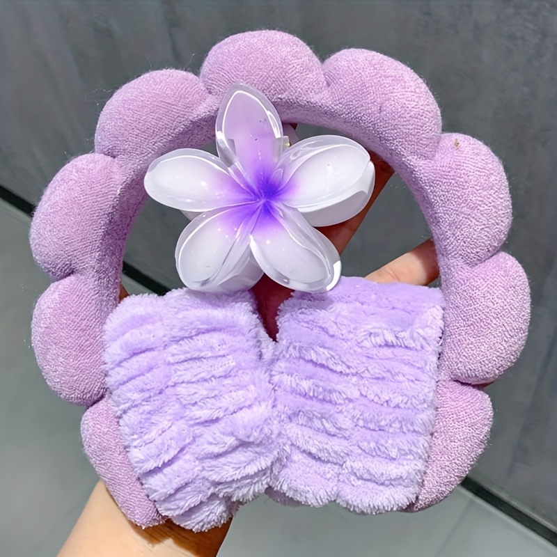 TEMU Cloud Fluffy High Skull Top Washing + Non-slip Hair Clip Wristband Set, Makeup Hair Band, Perfect Gift For Women, Christmas Gift, Additions For