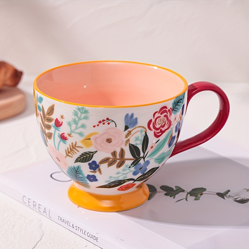 Nivofu Handbemalte Keramik-Kaffeetasse Mit Untertasse – Niedliche Blumenform, 300 Ml, Weiß | Kreative Tasse Für Frauen