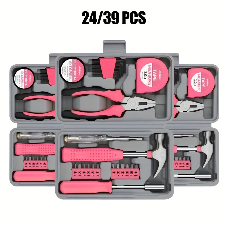 

24/39pcs Pink Household Hand Tool Set Repair Tool Household Multi-functional Vehicle Combination Toolbox Set