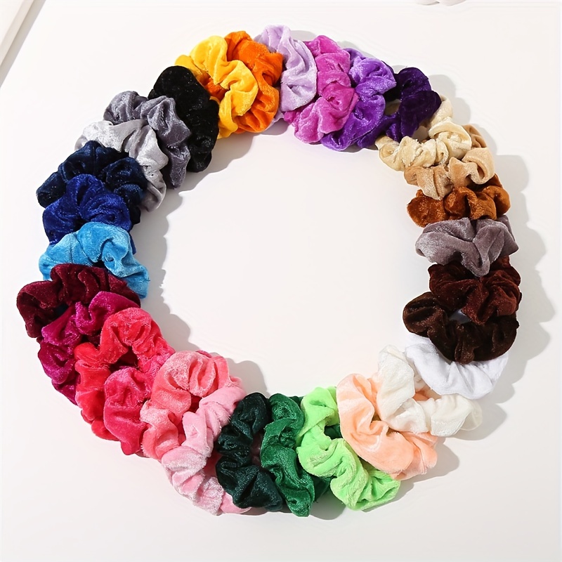 

30 Pcs Velvet Hair Scrunchies For Women - Elegant & Cute Solid Color Hair Ties, Velour Hair Rings, 14+, Ideal Valentine's Day Gift Set