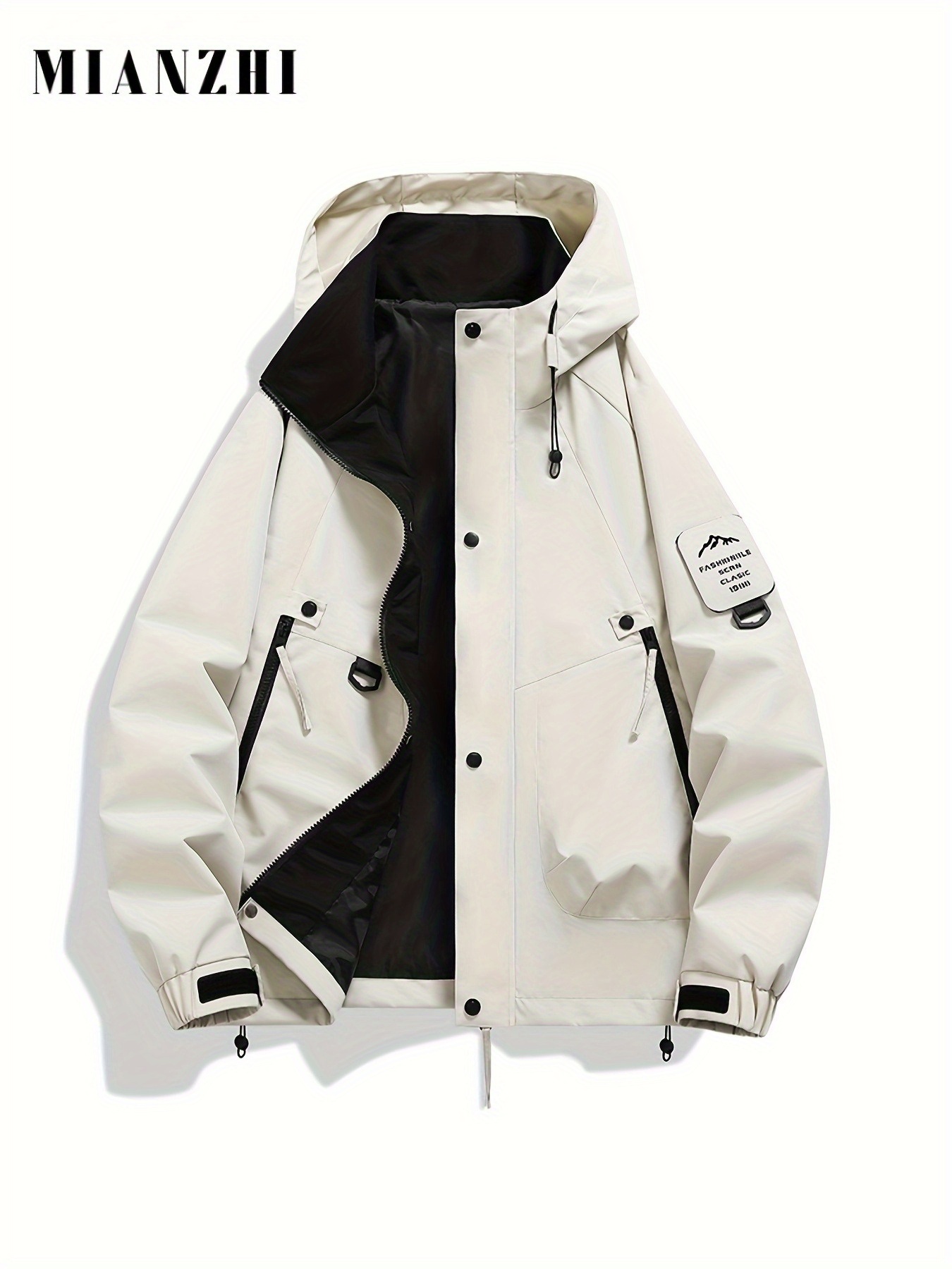   Men S Streetwear Mountain Style Hooded Windbreaker Jacket - Loose Fit, Zip-Up with Multiple Pockets, Lightweight Polyester for Spring/Fall Casual Wear, Windbreaker Jacket, Spring Outerwear, Retro Streetwear, Durable Outerwear