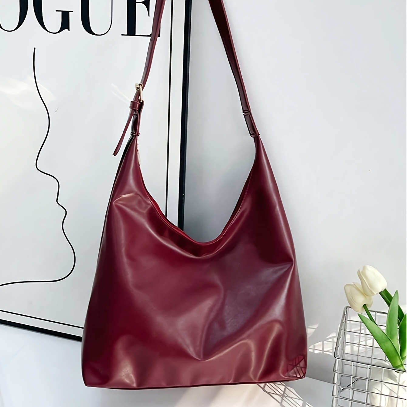 Image of Women's Shoulder Bag Fashionable Burgundy Tote Bag For Women, New Stylish Design Shoulder Bag, New Fashionable For Women