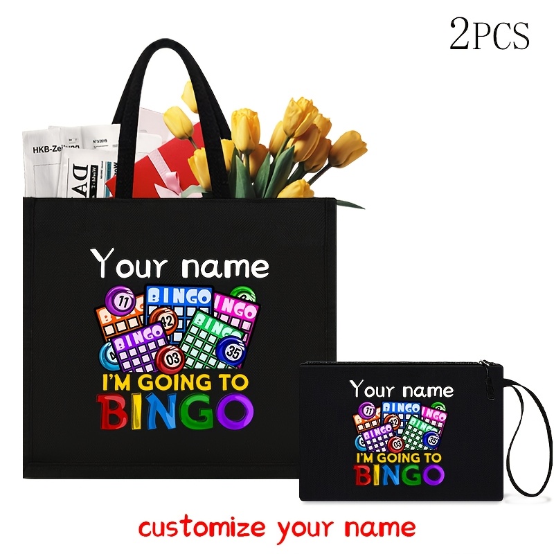 TEMU Special Fund 887, Personalized Name Customization, Two-piece Set With Bingo Elements, Stylish And , Portable Cosmetic Storage Bag, Perfect Gift