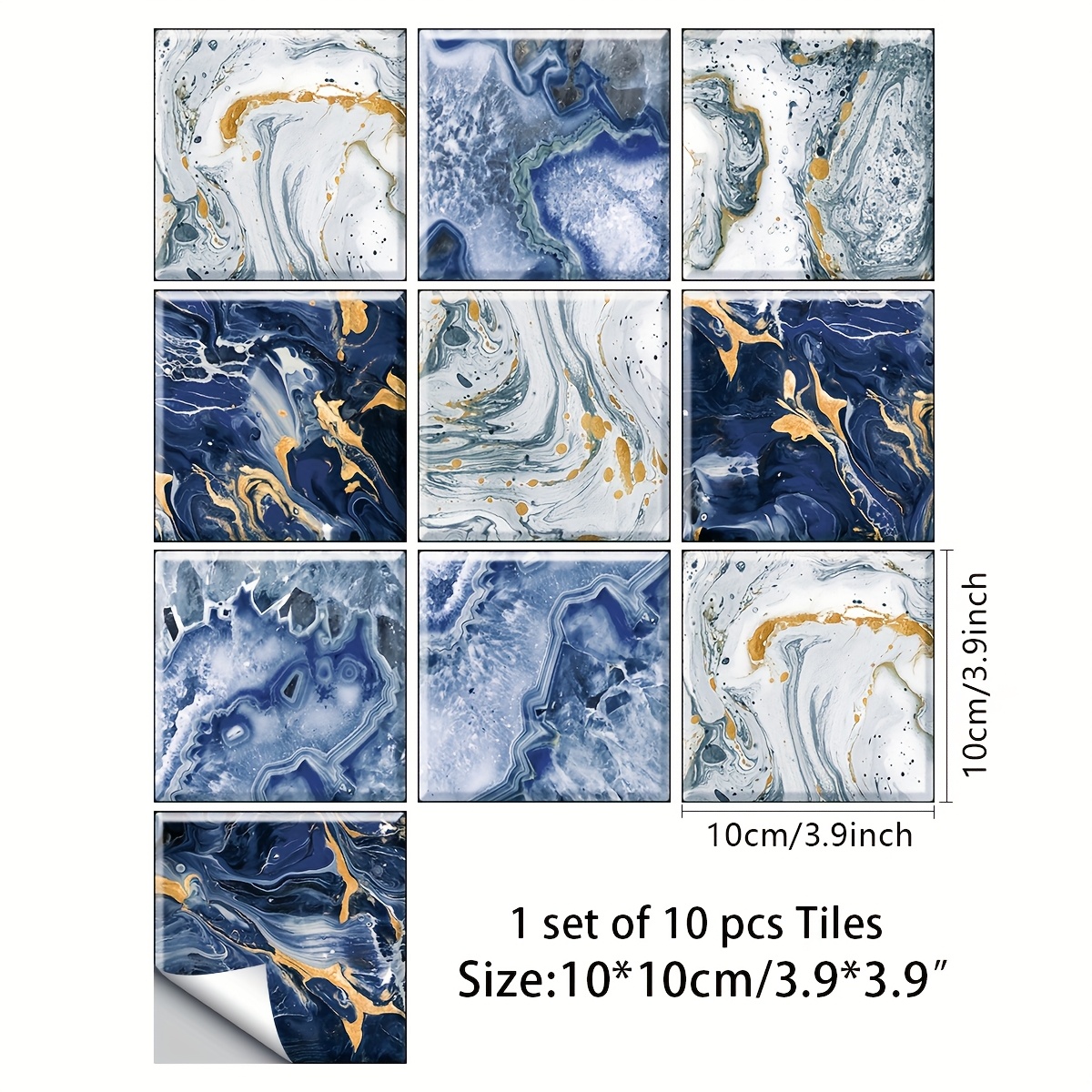 Image of 10pcs Vintage Marble Pattern Floor Stickers, Self-adhesive Pvc Tile Stickers, Suitable For Room Bathroom Wall Floor Table Cabinet Home Decoration