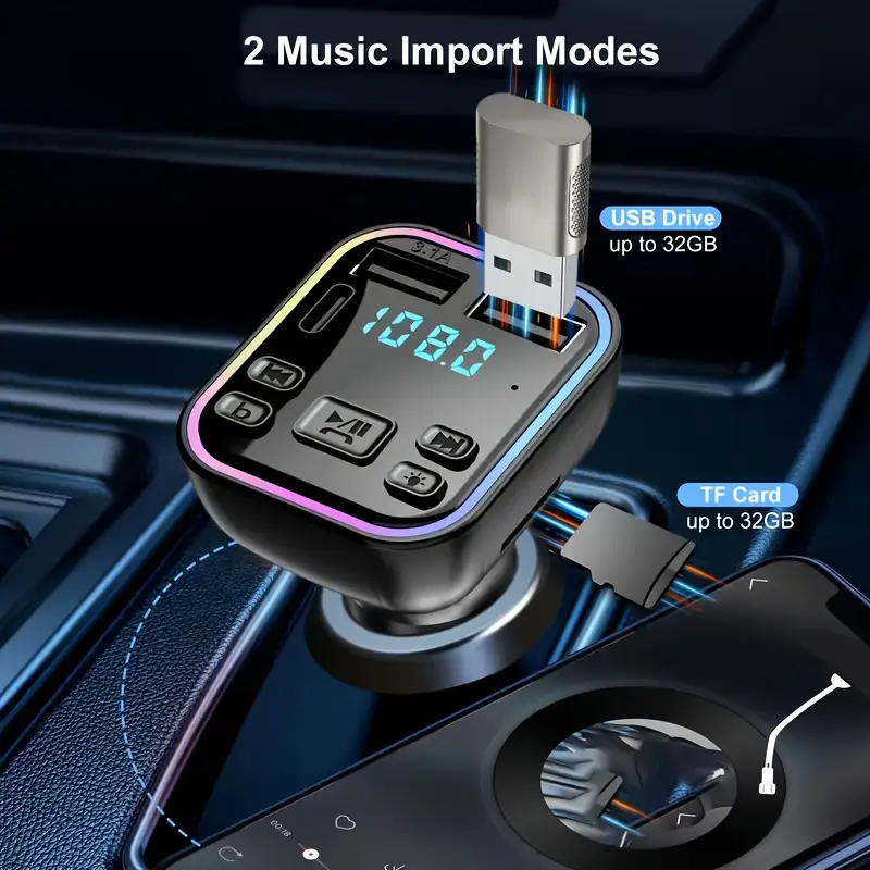 car mp3 player fm transmitter type c usb c fast charging dual usb car charger hands free car kit mp3 player fm details 1