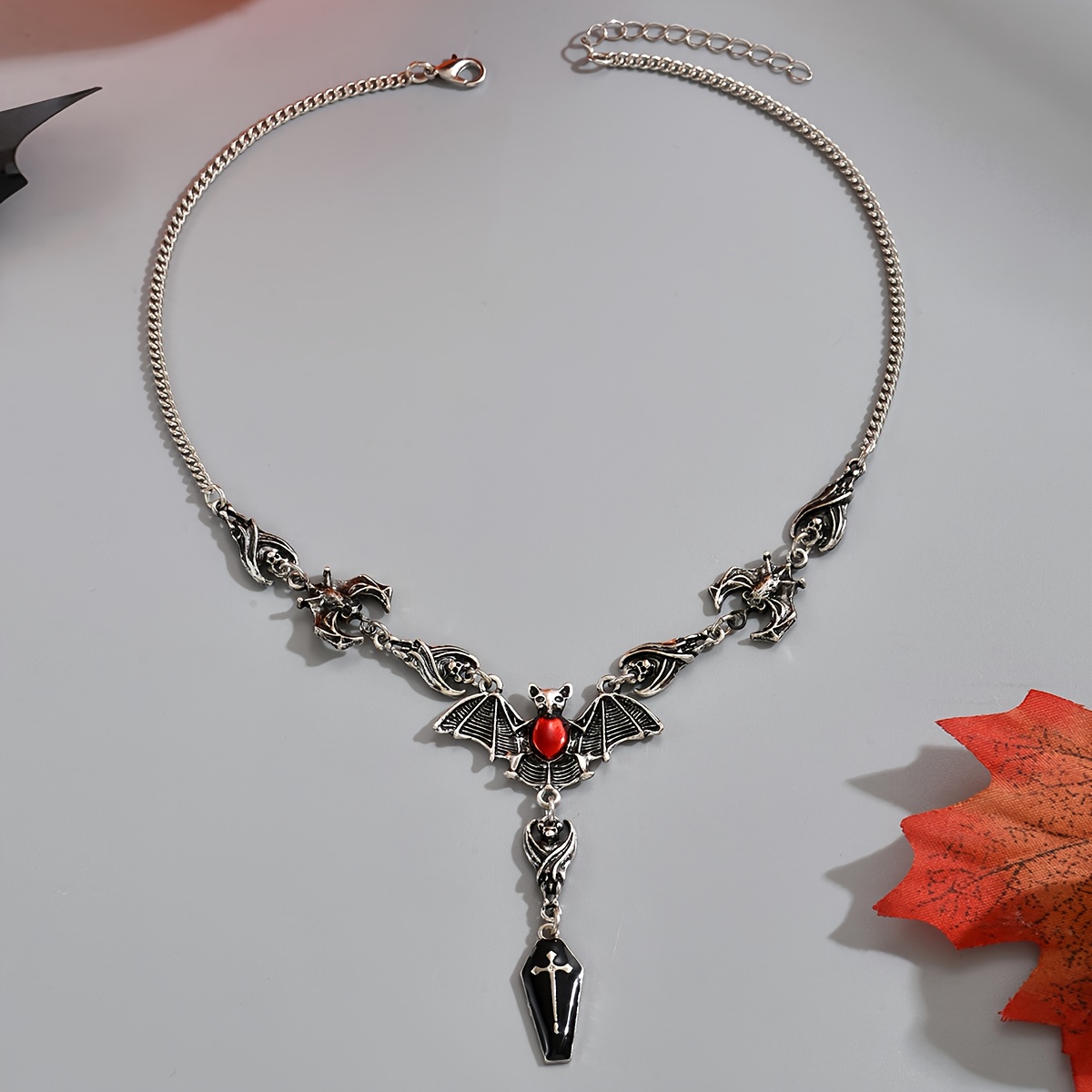 Gothic Halloween Bat Pendant Necklace, Unique Design