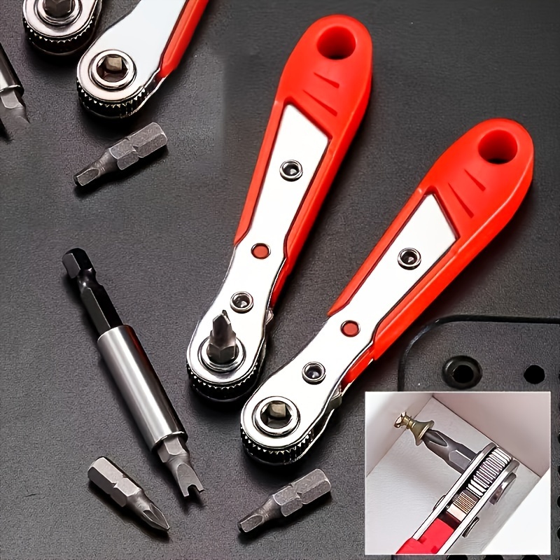 Steel Screwdriver, Suitable for Narrow Spaces, Non-Motorized Red Right Angle Tool with Ratchet Forward/Reverse Function