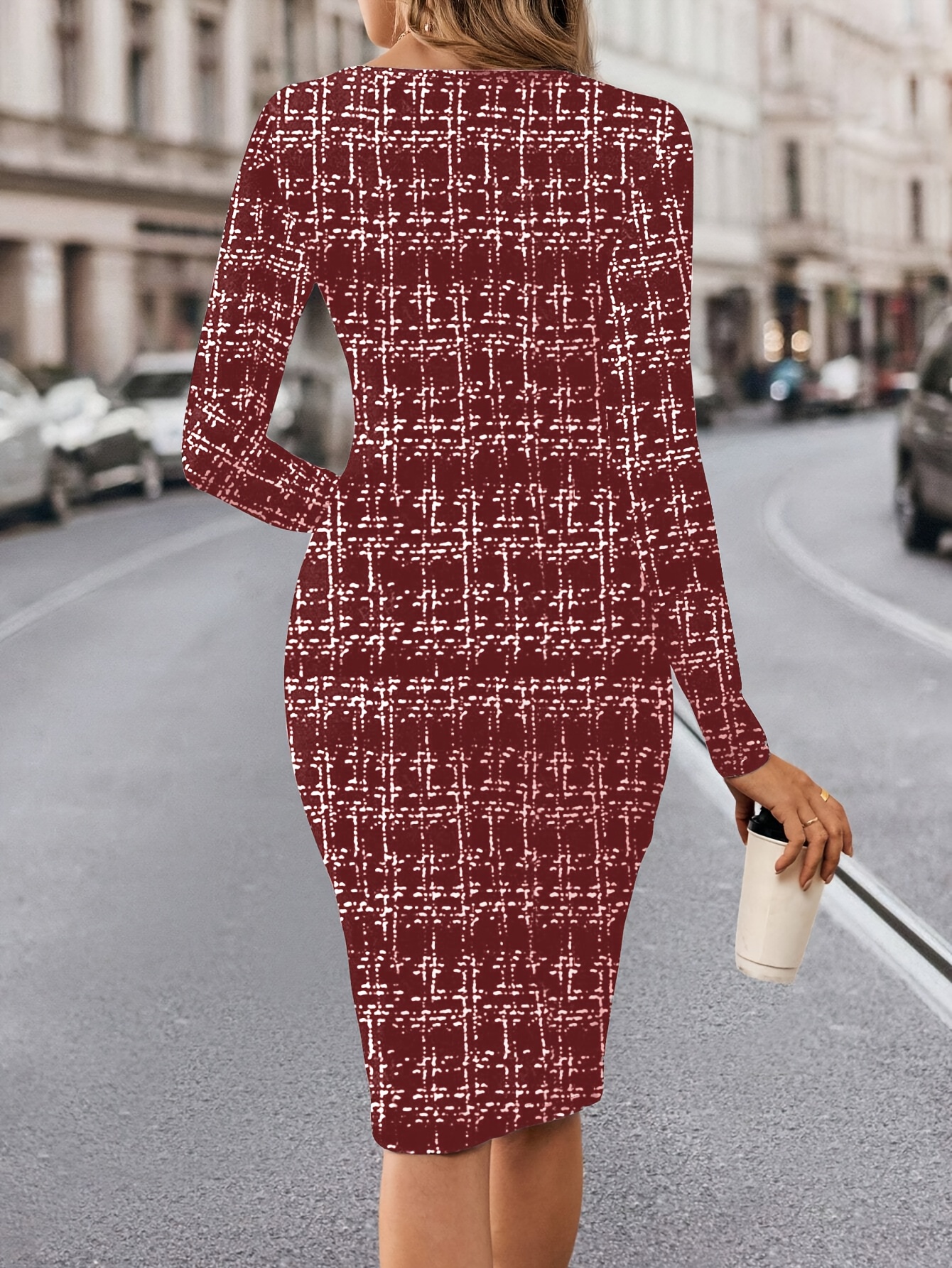 autumn winter womens plaid print long sleeve fit midi - Temu Mauritius