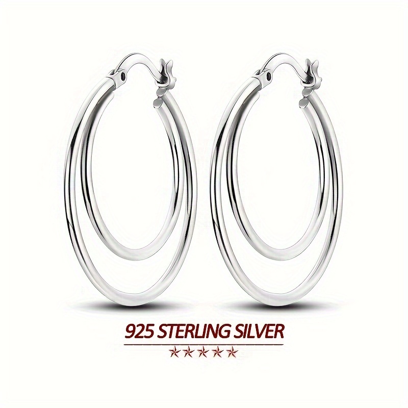 

S925 Sterling Silver Double Circle Hoop Earrings For Women Big Size Elegant Style Women Ear Jewelry Gifts 4.5g/0.16oz