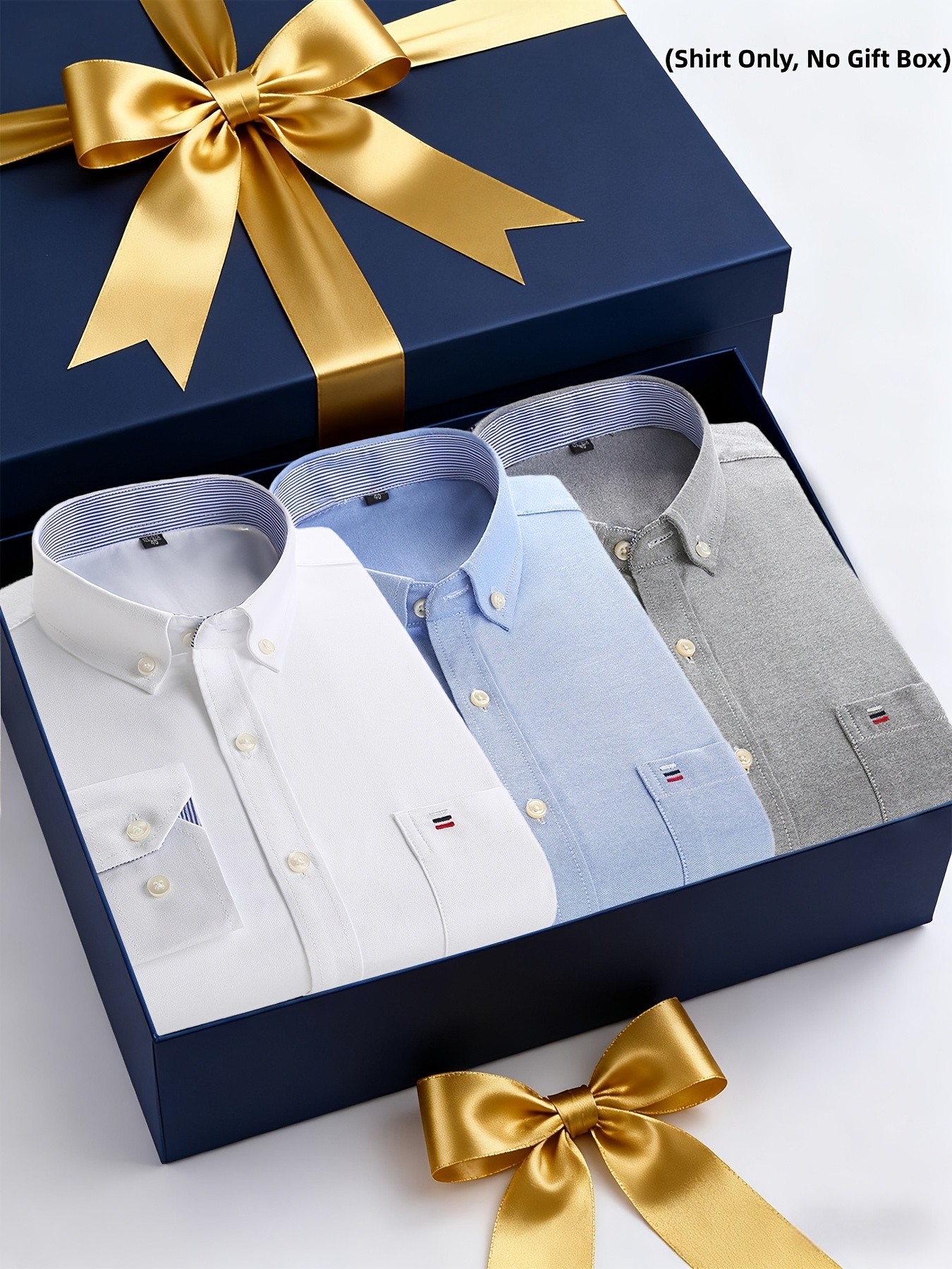 A Set of Three Pure Long-Sleeve Oxford Shirts with Embroidered Pockets on The Chest, Essential for Business Casual Outings, Suitable for Various Occasions, Available in Multiple Styles