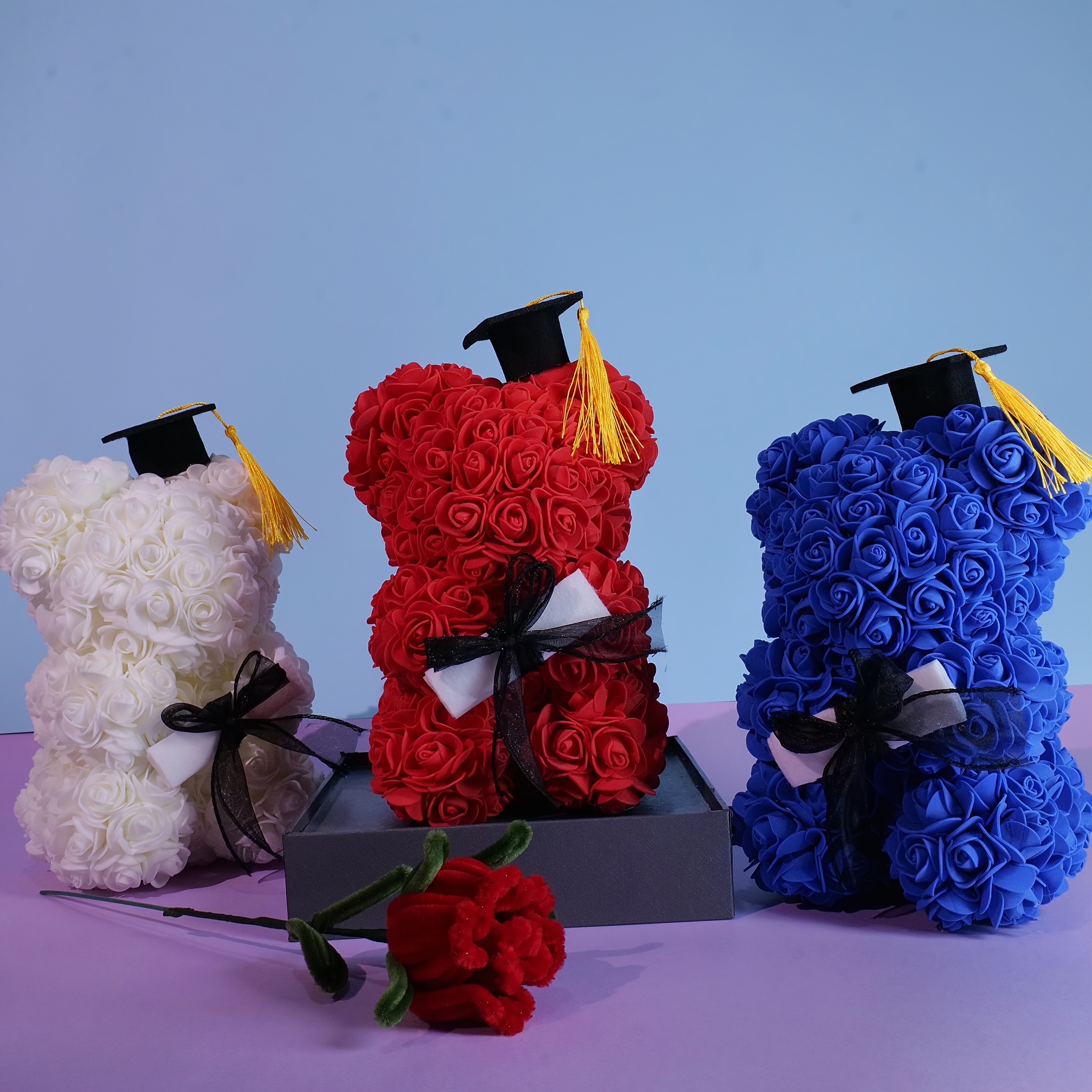Graduation Bear Gifts Set Include St￭ Animal Bear With Gown Cap Tassel Class 2025 Grad Card Soap Artificial Flower Box Window Graduation Gift Her Dark