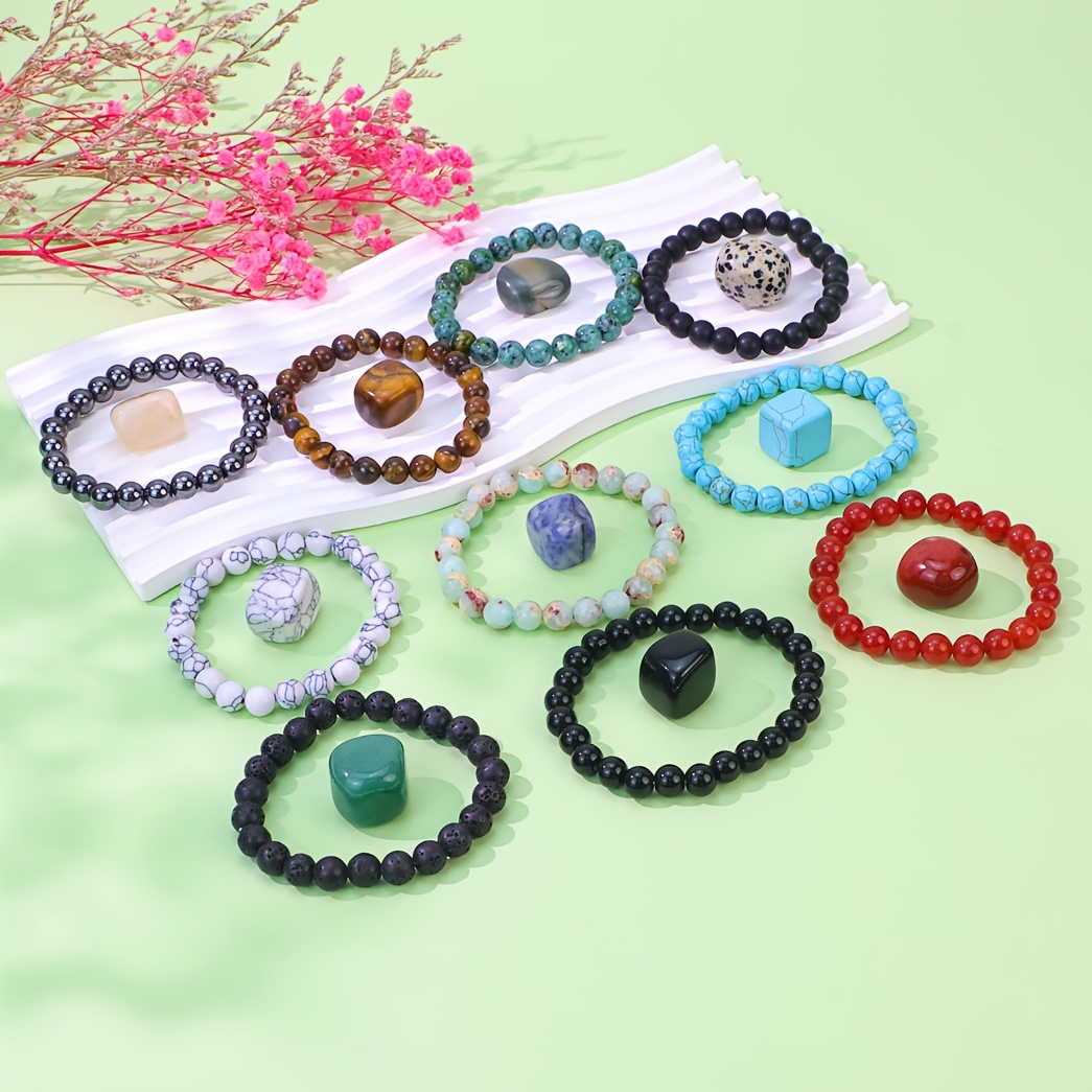 20 Natural Stone Beads Elastic Hand Chain for Polished Stone Collect