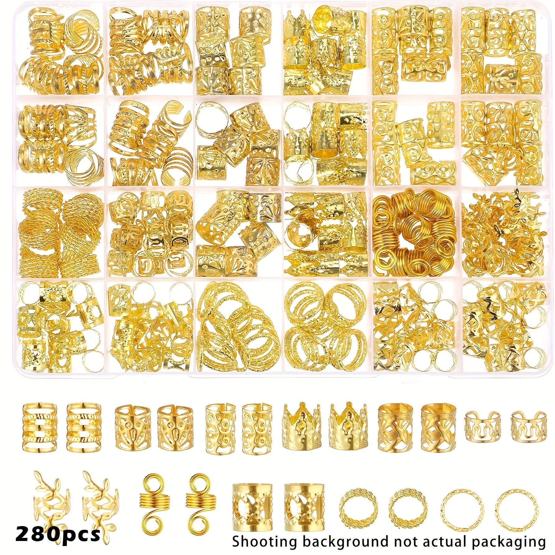Image of 280pcs Hair Additions Set, Elegant Bohemian Style, Hollow & Beaded Designs, Round Shape, Solid Color, Perfect For 's Day, Unisex Hair Jewelry Decorative Kit