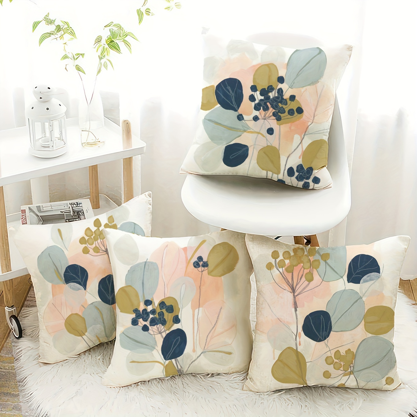 

4pcs, Pillowcase, Simple Leaf Pattern Pillowcase, , Single-sided Printing, 17.7 Inches * 17.7 Inches, 15.7 Inches * 15.7 Inches, Suitable For Sofa, Living Room, Bedroom Home Decoration, No Pillow Core