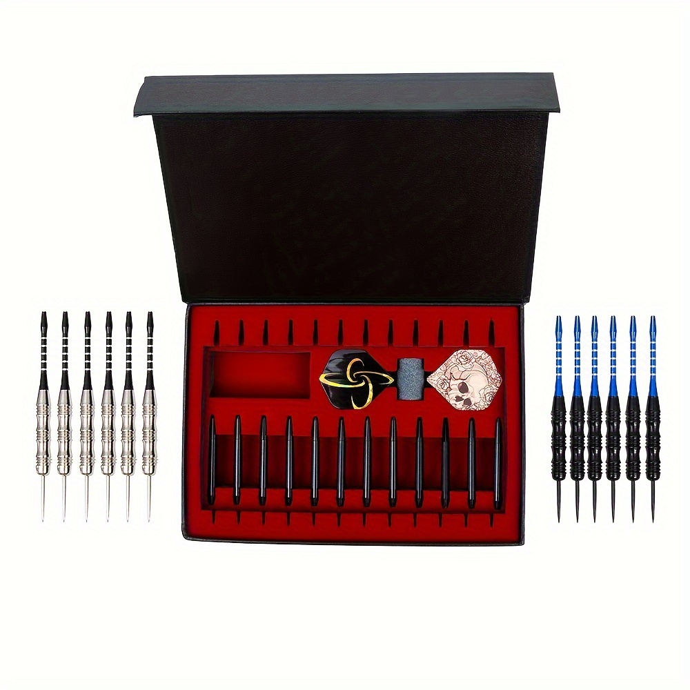 TEMU Professional 12-pack Dart Set With Dragon-embossed Aluminum Shafts And Steel Tips - Deluxe Gift Box - Precision- Darts Suitable For All Levels, Age 14+