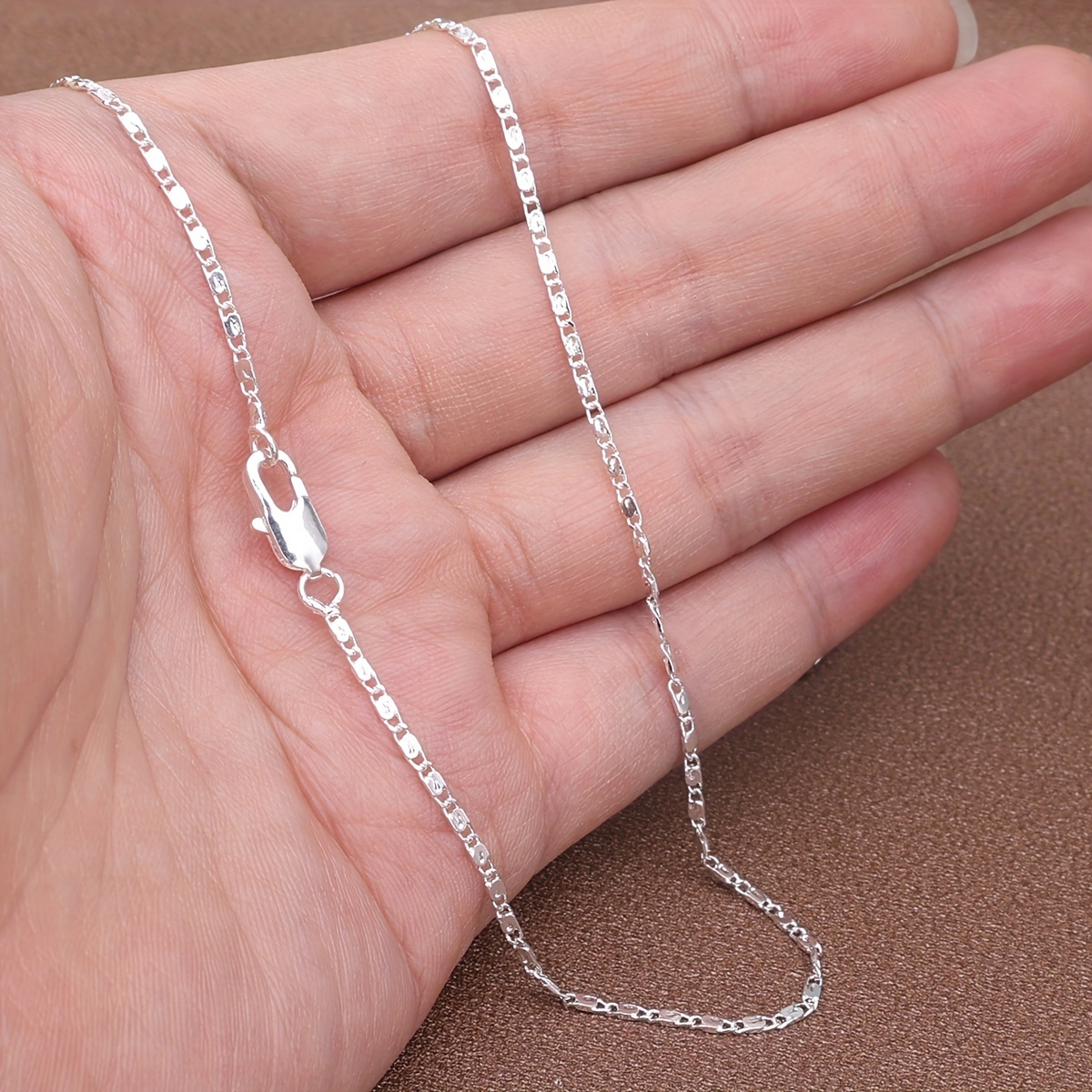 

1pcs High-grade European Style Flat Necklace With Silver Star Plate 2mm Silver Plated Necklace Chain 16-30 Inches For Women's Daily Wedding Party Wearing Or Gift