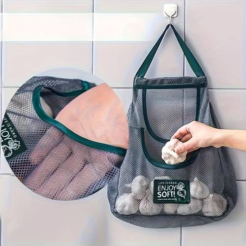 portable fruit and vegetable hanging bag multifunctional kitchen storage net bag portable handheld hollow breathable fruit vegetables ginger and garlic wall mounted organizer accessory for 12 months shelf baskets