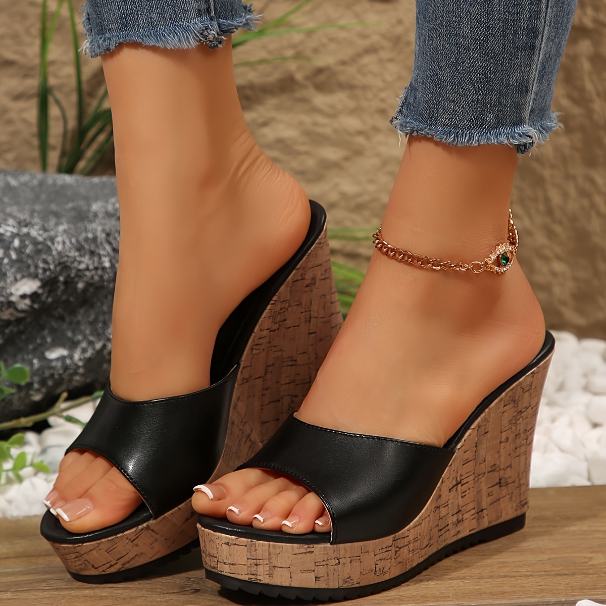 sandalias plataforma mujer tacón cuña en corcho Temu