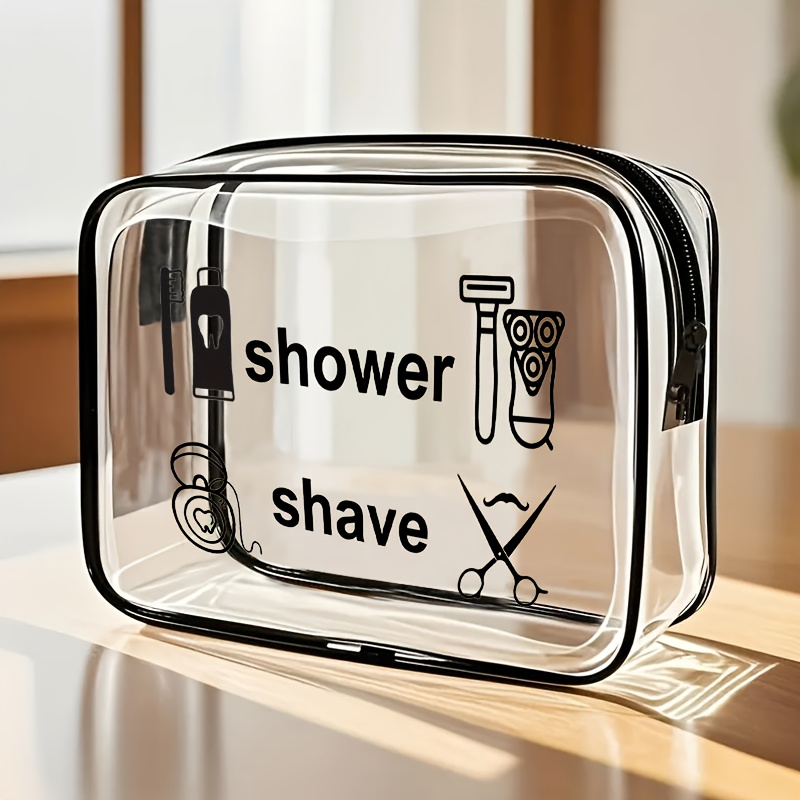 Image of Sticker Transfer Transparent Toiletry Bag, Cosmetic Organizer Pouch, Zippered Mini Travel Bag For Toiletries, Essential Portable Travel Accessory, Sports Black
