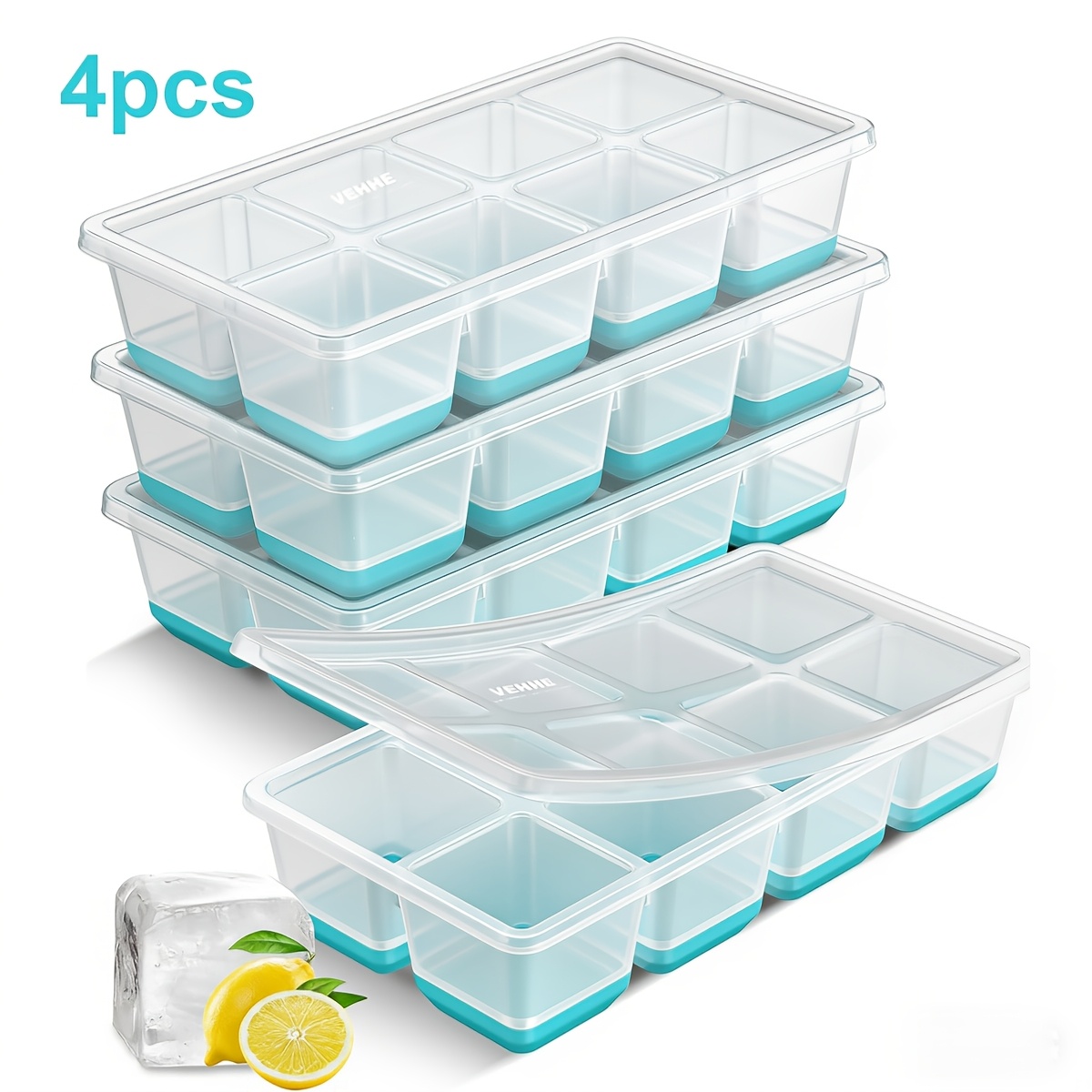 TEMU 4pcs Food-grade Silicone Ice Cube Tray Large Lidded Sealed Version For Home Drinks/milk Tea Diy/baby Food Bpa-free++stackable Freezing Dishwasher Safe Essential