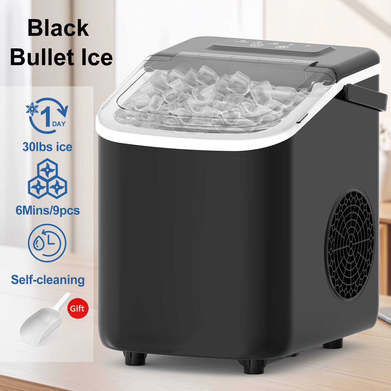 TEMU Ice Maker Countertop, 9 Cubes Ready In 7 Mins, 20lbs In 24hrs, 2 Sizes Of Bullet Ice, Self-cleaning Ice Machine With Ice Scoop And Basket For Home Kitchen