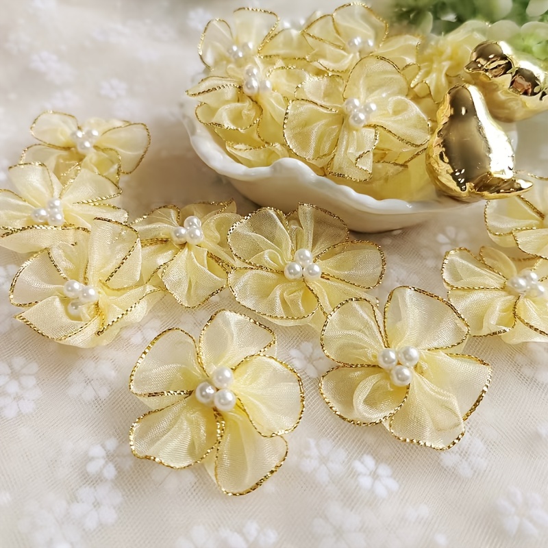 TEMU 10 pezzi/confezione di fiori di perle intarsiati in pizzo con bordo , applicazione a patch, riparazione a , aggiunte per capelli, aggiunte per
