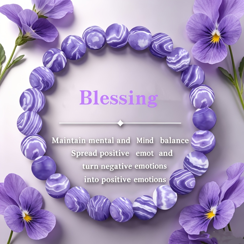 Image of 1pc Bohemian Natural Stone Women's Bracelet - 8mm Elastic Stretch Purple Stone, Minimalist Style Suitable For ,, Weddings, Casual Attire, Wearable For And