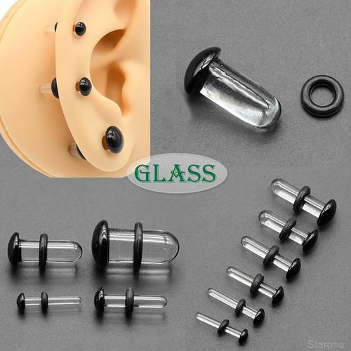 1 pair smooth black glass ear with soft silicone rings 4 sizes 16g 1 2mm to 00g 10mm unisex body piercing jewelry for ears nose for parties gifts and music festivals festival earrings unisex earrings glass jewelry