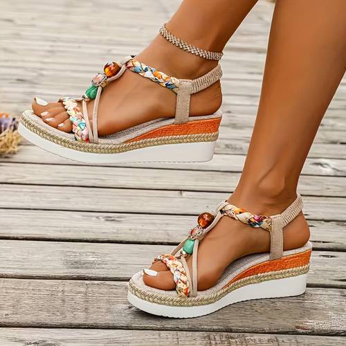 womens boho braided beaded wedge sandals local warehouse 3 day for beach vacations women shoes