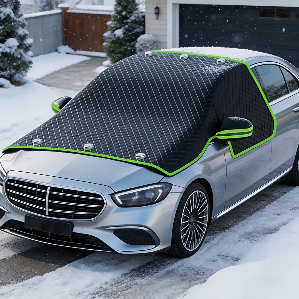 TEMU Car Magnetic Windshield Snow Shovel, Thickened Anti-frost Anti-snow Sunshade Windshield Cover With Reflective Strips And Rearview Mirror Ear Cup
