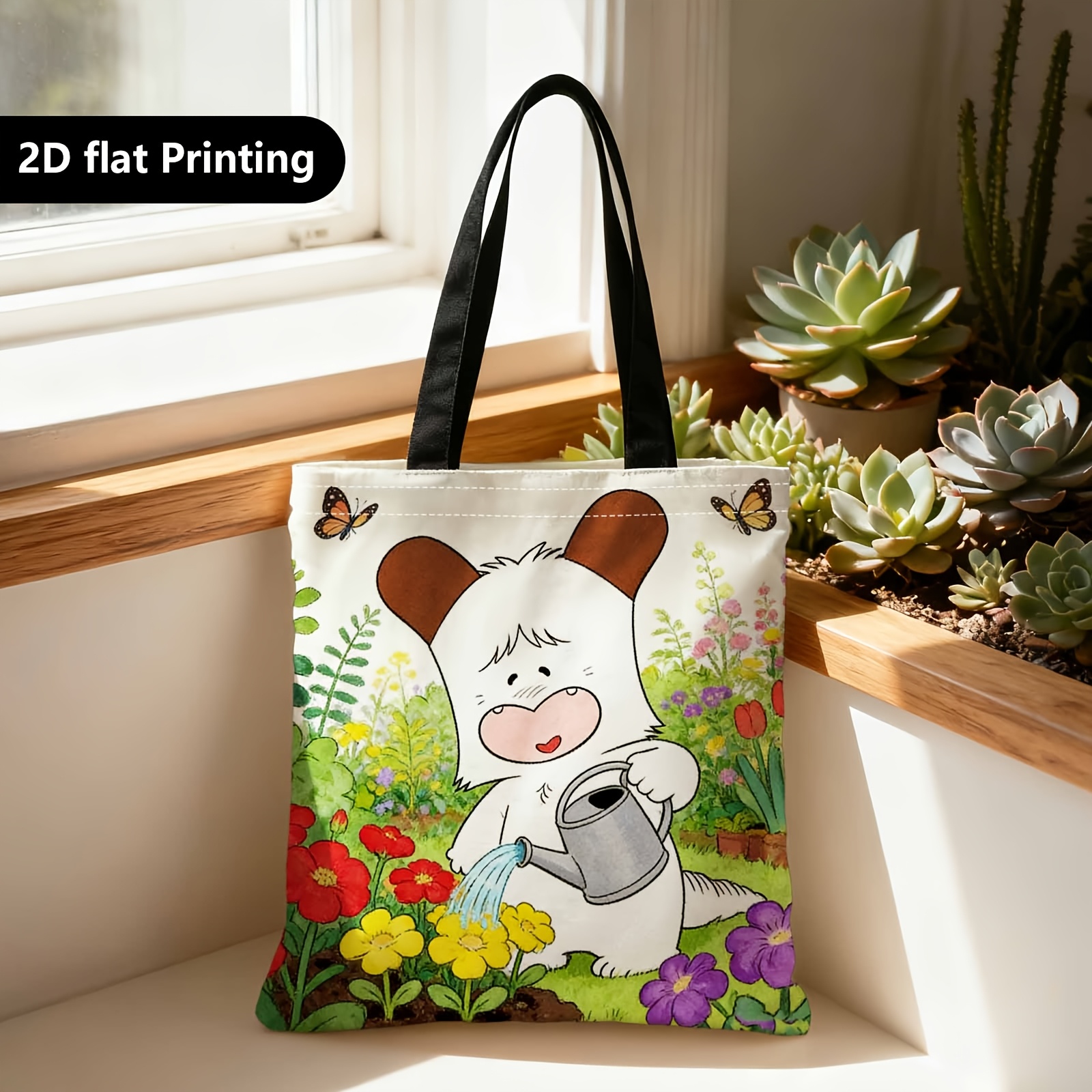 TEMU Borsa shopper, borsa da shopping portatile a spalla, a tracolla e a , stampa 2D su entrambi i lati, fiori stampati, personaggi dei animati, ,