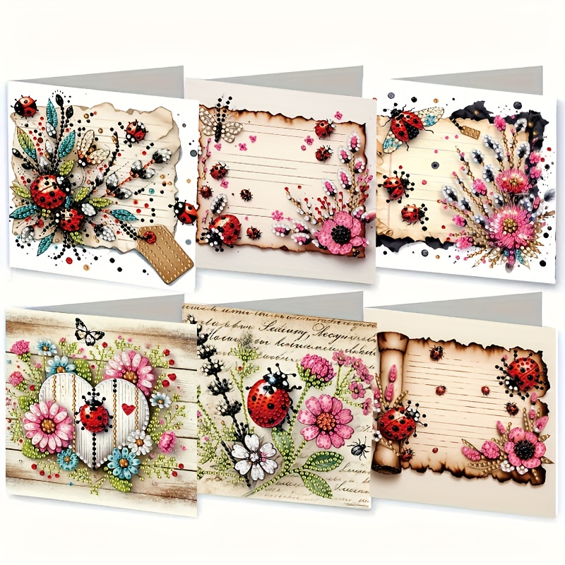 TEMU 6pcs Diamond Painting Greeting Card Set With 6 Envelopes, Medieval Vintage Theme, Perfect Gift For For Birthdays, Christmas, Halloween, And All