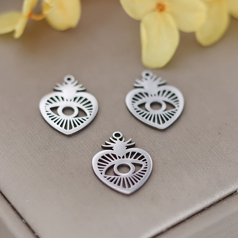 TEMU 3pcs Pendentif en Acier Inoxydable "Geek Heart Strawberry" pour la Création de , Breloques, Bracelets et Amulettes