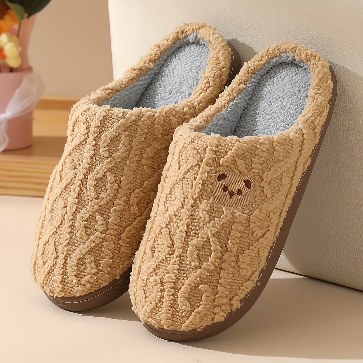 Women'S Winter Plush Slip-On Slippers Soft Plush Indoor House  Design, Cozy Machine Wa