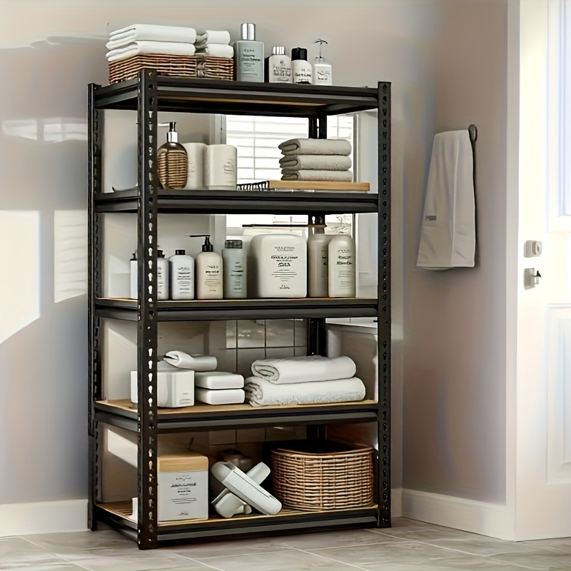 Sturdy 5-Shelf Metal Storage Unit with a Weight Limit of 2000 Pounds - Available in Heights of 60 Or 72 Inches, Adjustable, Suitable for Garage, Warehouse, Basement, And Home Areas Like Kitchen, Pantry, Or Living Room, in Black, Utility Shelves