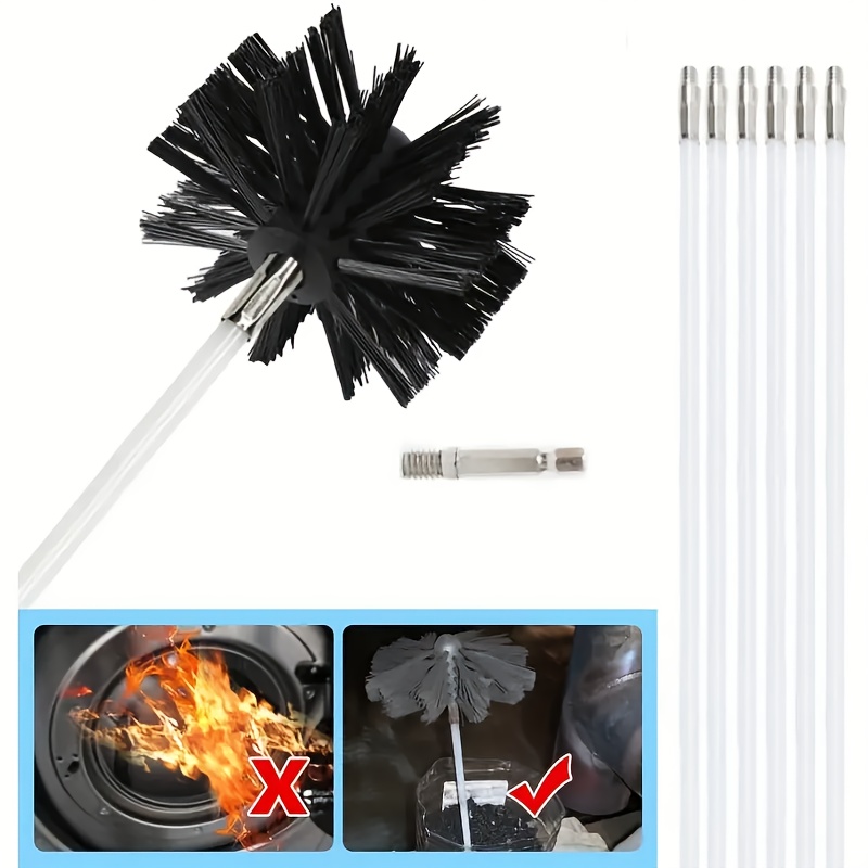 fireplace chimney cleaning brush   dryer exhaust cleaning kit flexible rod set details 1