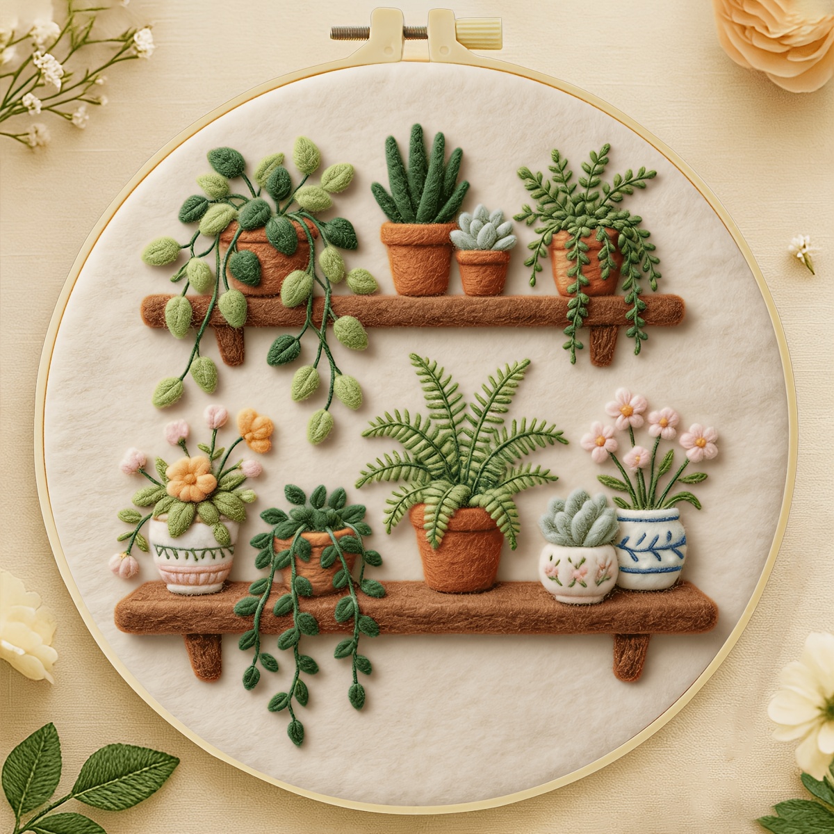 TEMU Kit d'artisanat complet en feutre de laine JOZYSH pour débutants avec tissu en feutre pré-imprimé, aiguilles à feutrer, laine multicolore, tapis