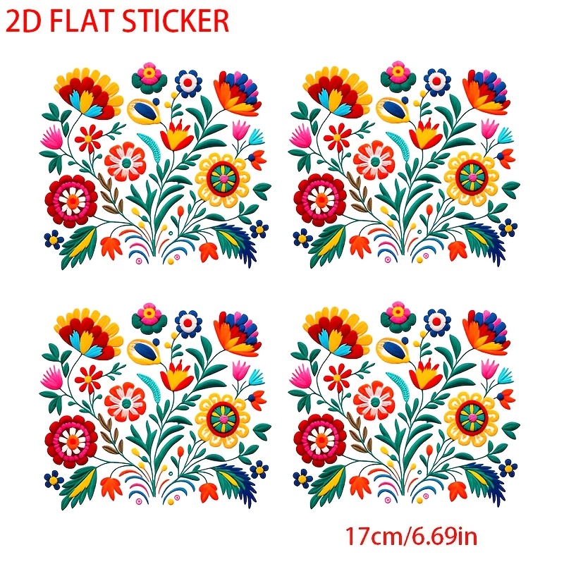 TEMU 4pcs Durable And Machine-washable Heat Transfer Patches, Mexican Embroidery-style Applique Clothing, , Machine-washable Heat Transfer Vinyl