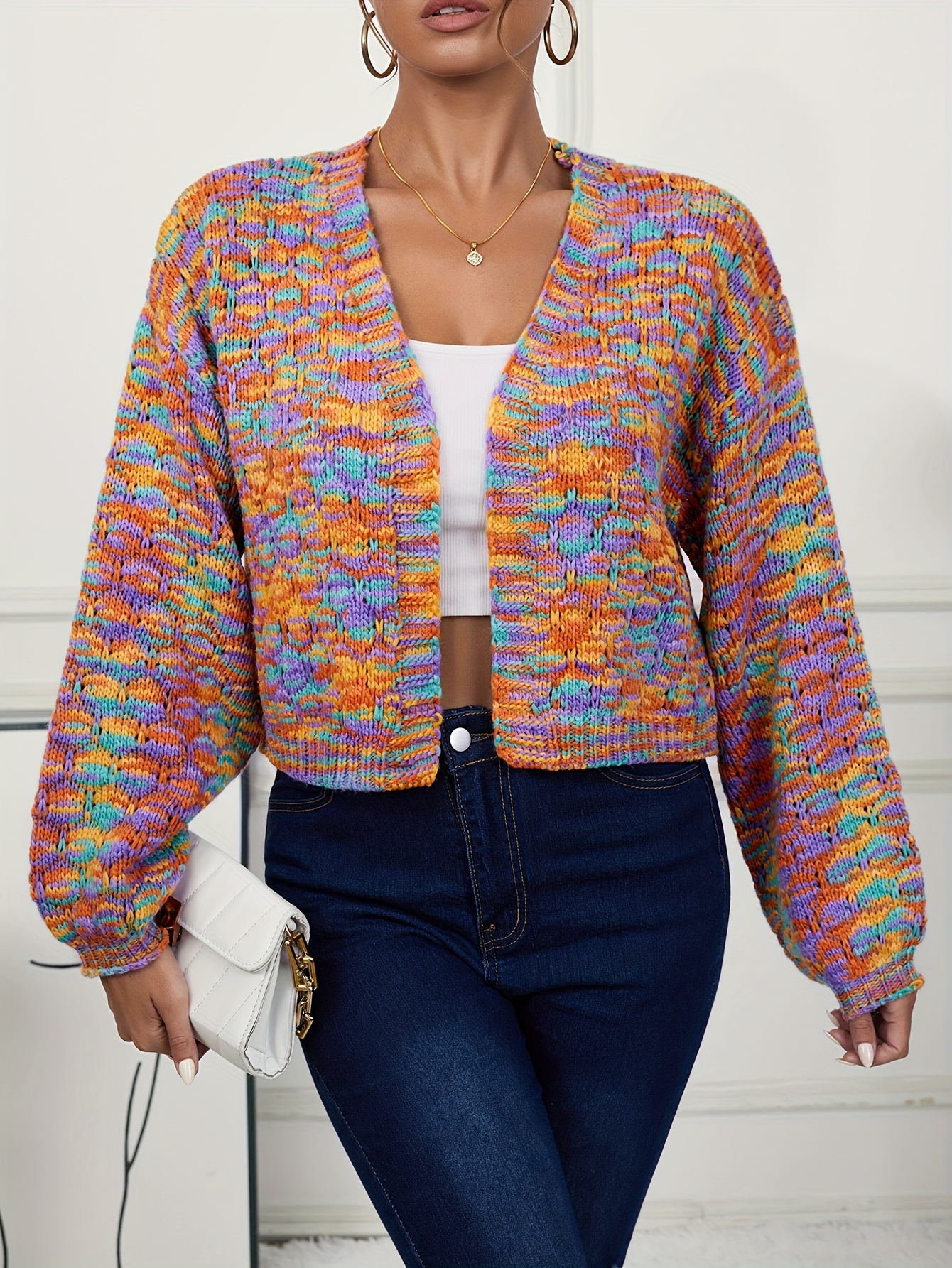 women's elegant block cardigan v neck open - Temu