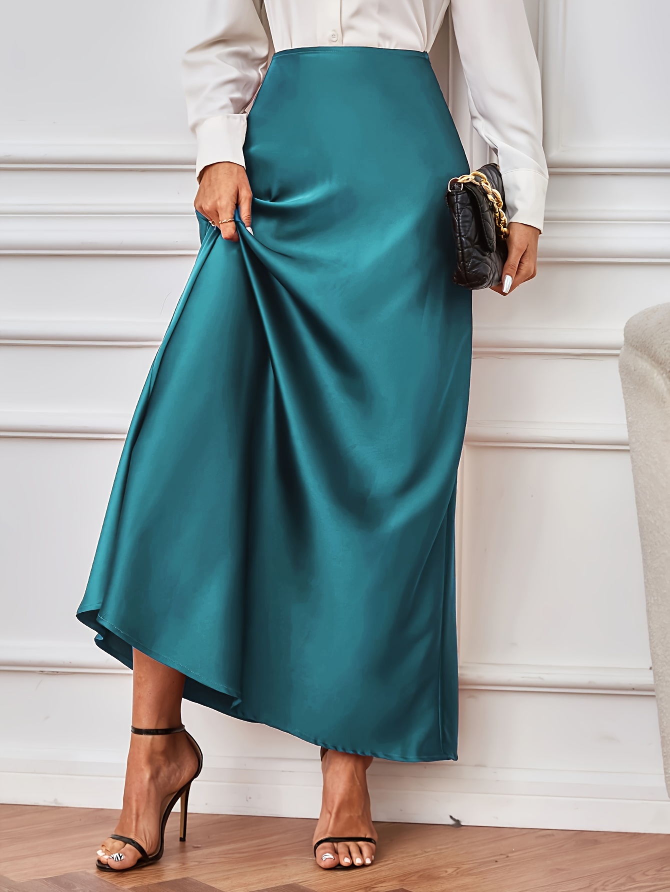 Teal satin hotsell bias maxi skirt