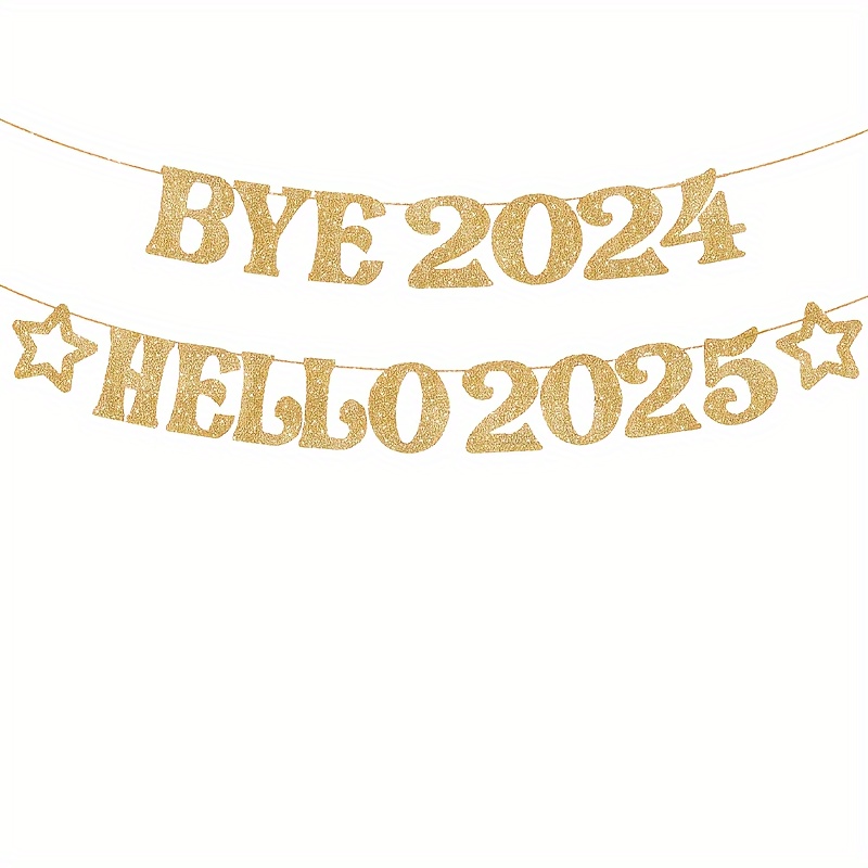 

Golden Glitter 'goodbye 2024, Hello 2025' Banner - Easy Setup | Happy New Year Decorations | 2025 Nye Party Supplies