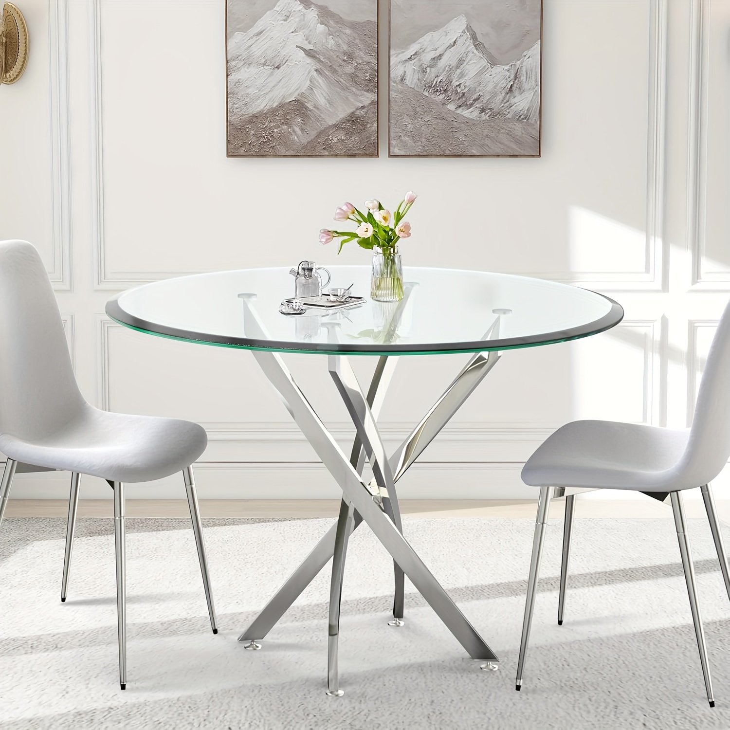 Tempered Glass Designer Round Glass Dining Table Tempered Glass