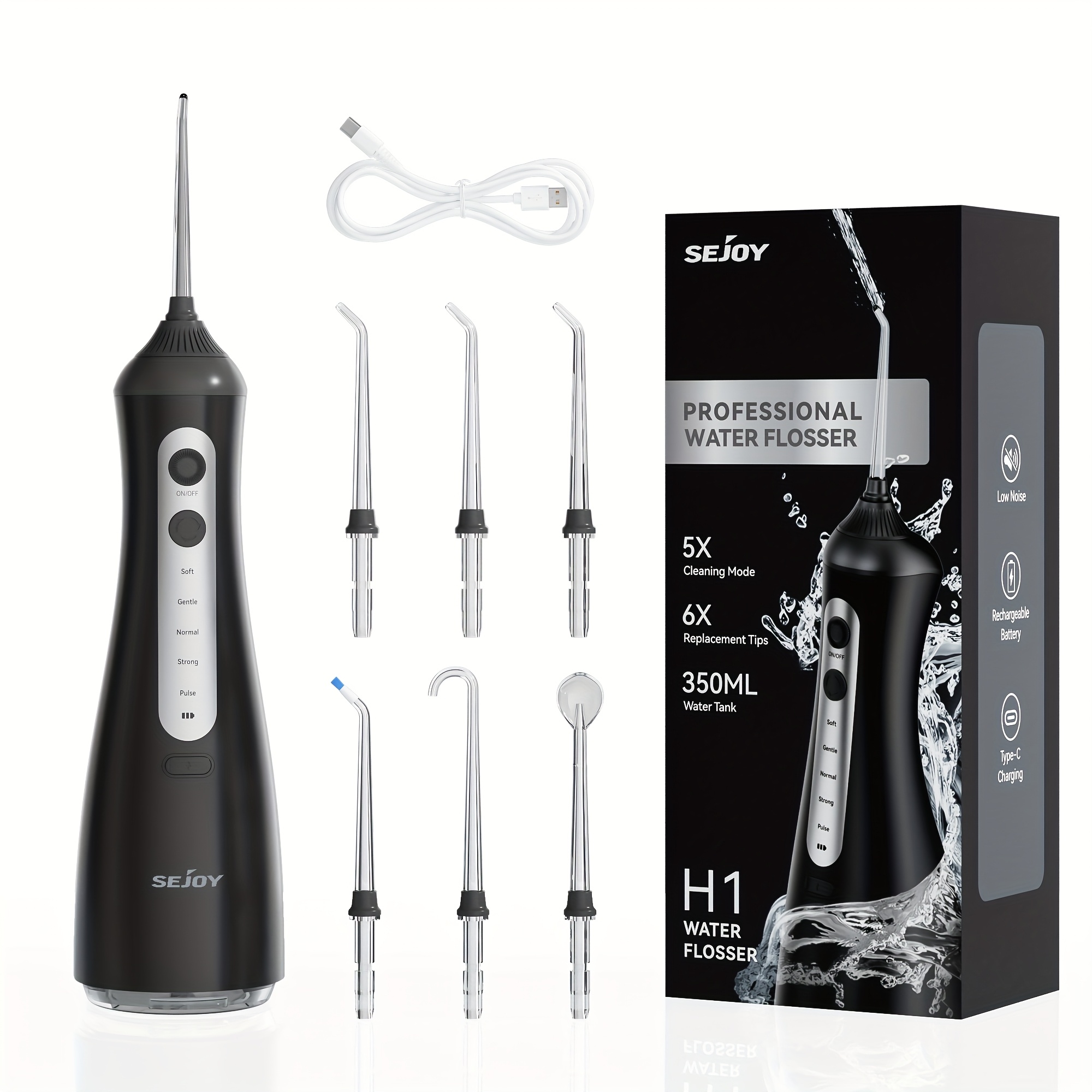 Image of Water Dental Flosser Teeth Pick: 5 Portable Cordless Oral Irrigator, 350ml Water Teeth Cleaner With 6 Jet Tips, Rechargeable, Flossing Cleaning Picks For Home, Travel