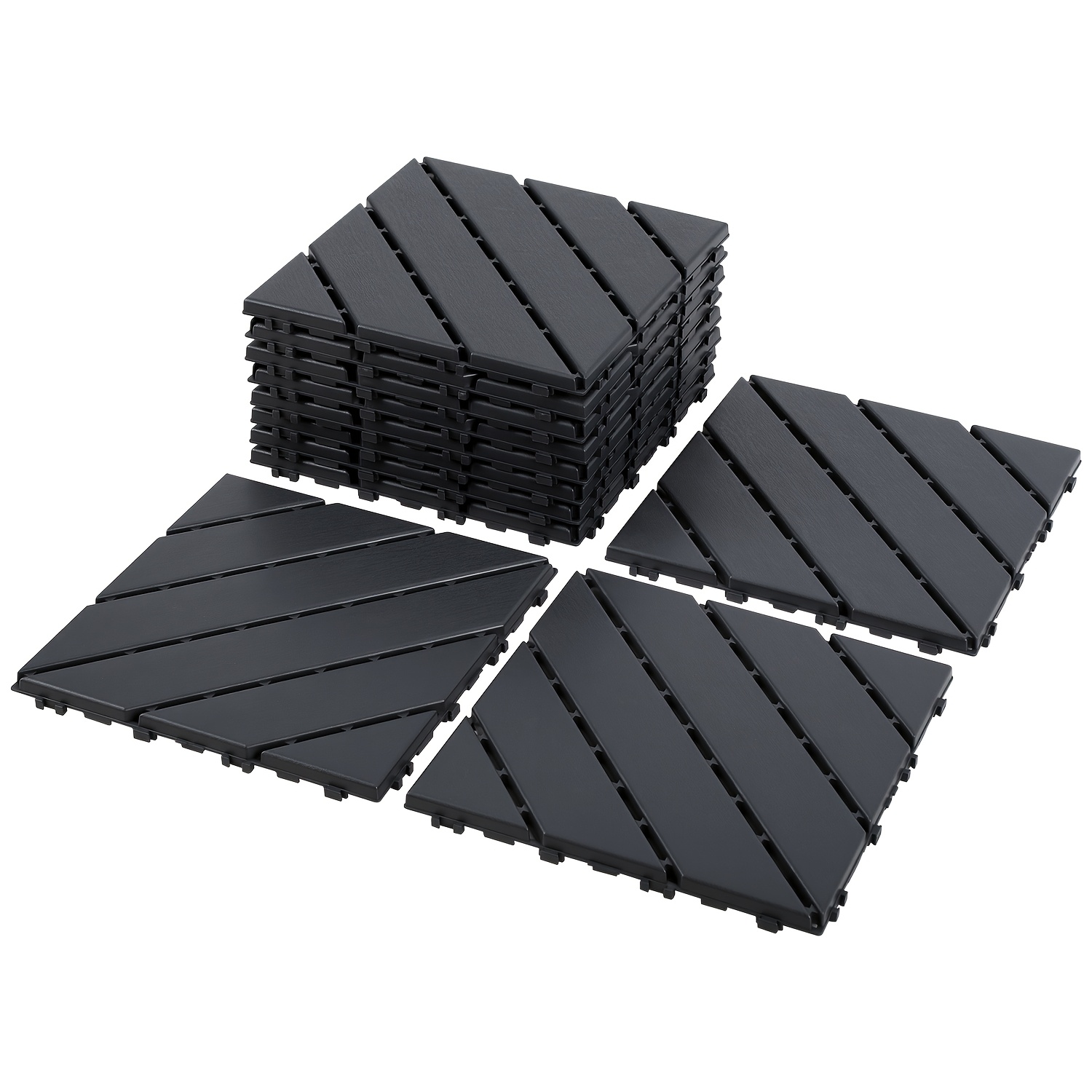 Image of Plastic Patio Tiles And Garden Tiles, 30 X 30 Cm, And Clean, Interlocking Tiles, Uv-resistant, Suitable For Gardens, , And Pool Areas (charcoal Gray). In Packs Of 11, 22, 33, 44, And 55 Tiles