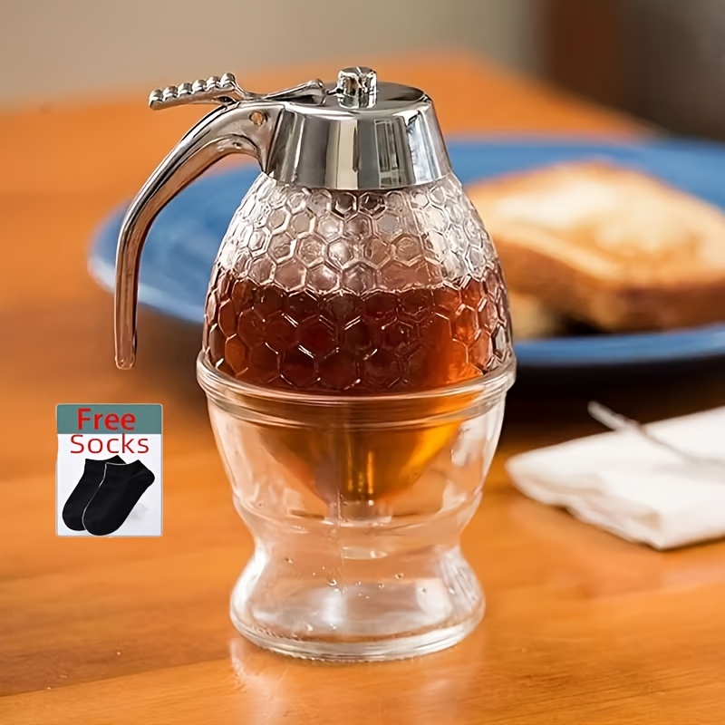 TEMU Fashionable Honeycomb Pattern Honey Dispenser With Metal Spout And Storage Stand, Reusable Plastic Container For , Sauces, And More, Hand Wash ,