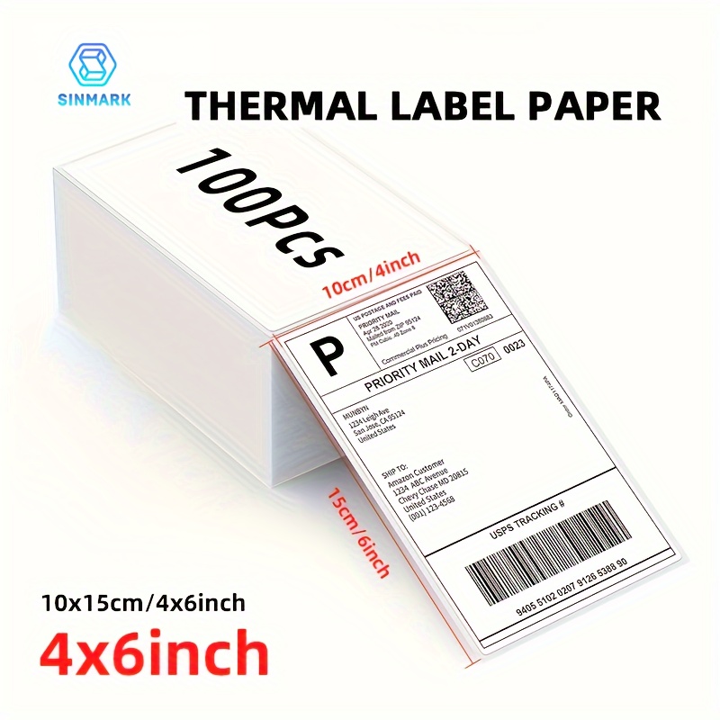

Sinmark 100 Sheets Of 4''x6'' Thermal Label Paper, White Shipping Labels, For Thermal Label Printers, Logistics Labels 100x150mm, 100 Labels Per Stack