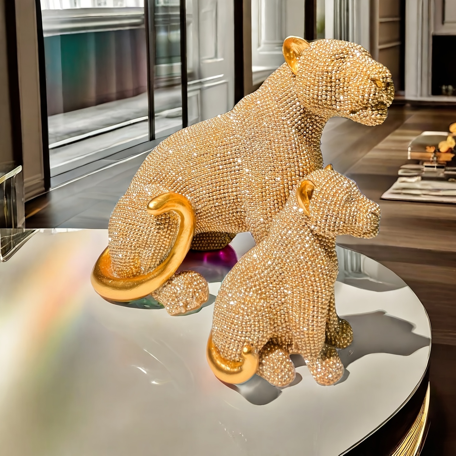 resin mother cub leopard statue decor figurine - Temu South